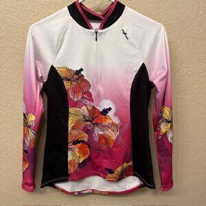 SheBeest Long Sleeve White Pink Floral Cycling Jersey S